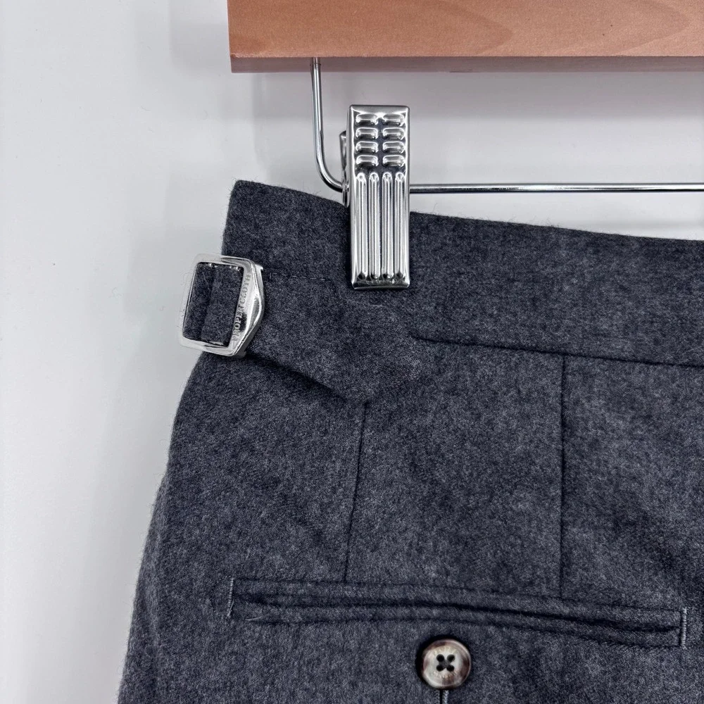 Proper Cloth Wool Flannel Trousers Mens 30x27 Grey Side Adjusters Dress Pants